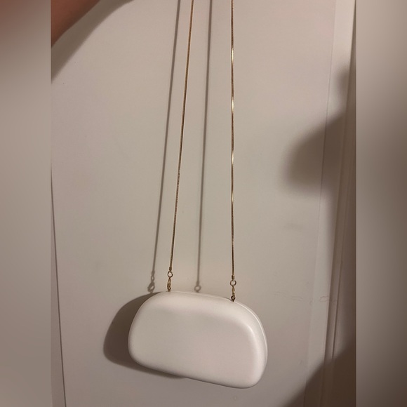 Zara Cream Gold Womens Hard Clutch Purse Box Crossbody Metallic Formal Wedding - Picture 9 of 11